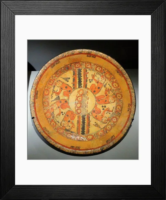 Framed Print : Mayan polychrome ceramic plate representing a group of seated figures; Mexico 600-900 AD Framed Print : Mayan polychrome ceramic plate representing a group of seated figures; Mexico 600-900 AD