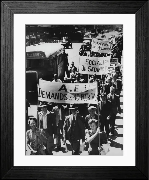 Framed Print : Engineers who marched to Chamber of Manufactures. March 12, 1947 Framed Print : Engineers who marched to Chamber of Manufactures. March 12, 1947