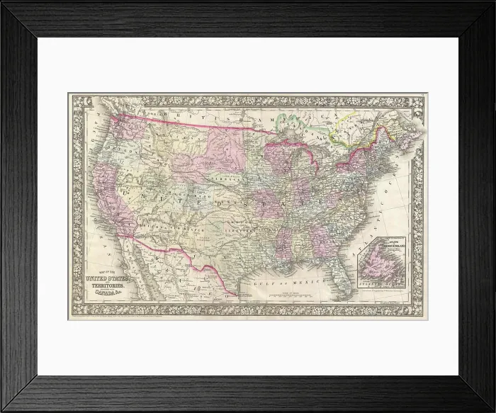 Framed Print : 1866 Mitchell Map of the United States Framed Print : 1866 Mitchell Map of the United States