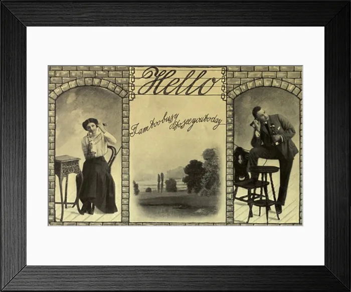 Framed Print : Hello, I Am Too Busy To See You Today 1912 Postcard Private Collection Framed Print : Hello, I Am Too Busy To See You Today 1912 Postcard Private Collection