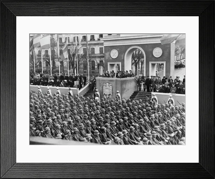 Framed Print : Francisco Franco on platform overlooking military parade Framed Print : Francisco Franco on platform overlooking military parade