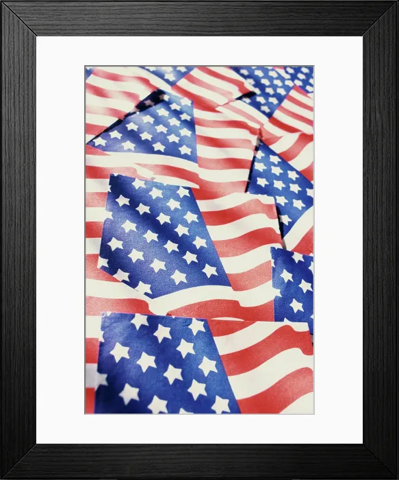 Framed Print : Close up of American flags