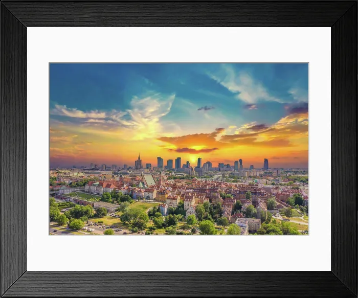 Framed Print : Aerial panorama of Warsaw, Poland over the Vistual river and Ci Framed Print : Aerial panorama of Warsaw, Poland over the Vistual river and Ci