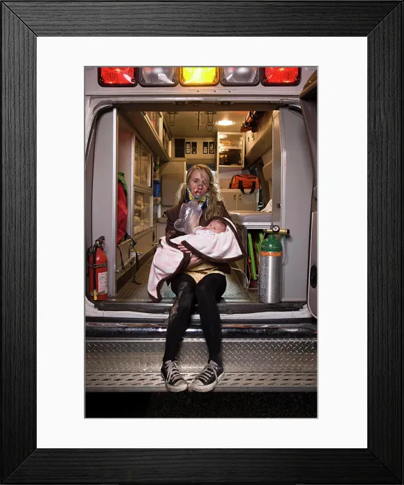 Framed Print : Portrait of injured young woman wearing oxygen mask holding Framed Print : Portrait of injured young woman wearing oxygen mask holding