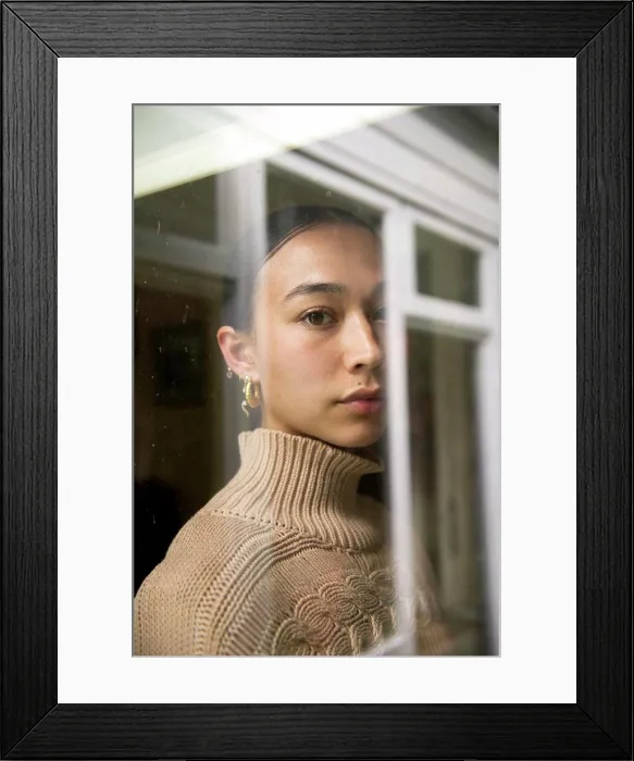 Framed Print : Portrait of young woman reflected in window Framed Print : Portrait of young woman reflected in window