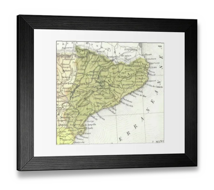 Framed Print : Catalonia. 1850 Mitchell Map of Spain and Portugal Framed Print : Catalonia. 1850 Mitchell Map of Spain and Portugal