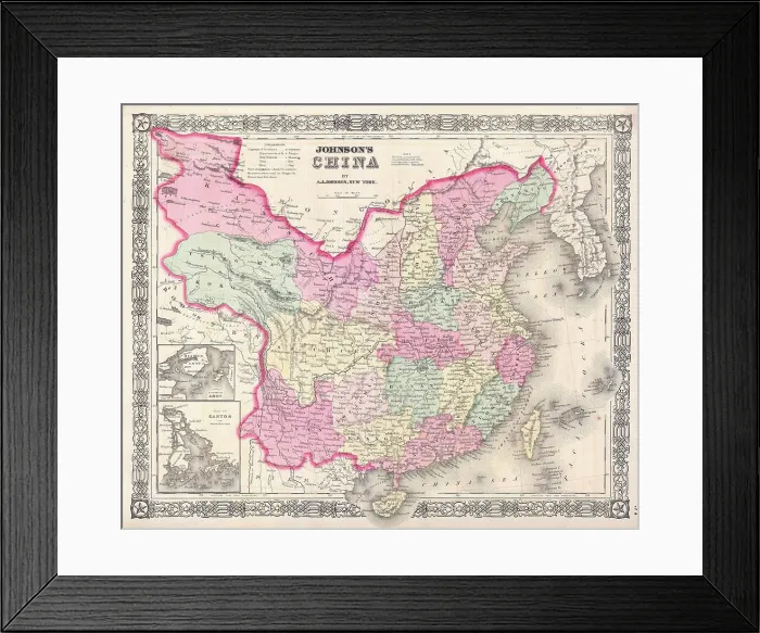 Framed Print : 1865 Johnson Map of China Taiwan