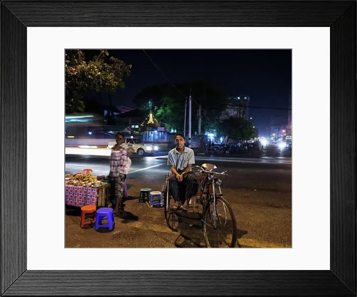 Framed Print : Man sitting on a pedicab, Yangon, Myanmar Framed Print : Man sitting on a pedicab, Yangon, Myanmar