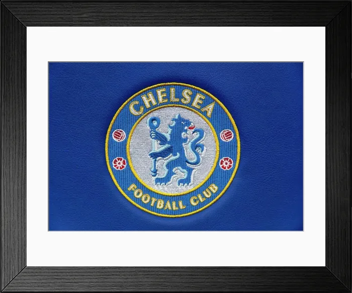 Framed Print : England, London, Chelsea, Stamford Bridge Groud, Chelsea Football Club logo on a seat in the home team dug out Framed Print : England, London, Chelsea, Stamford Bridge Groud, Chelsea Football Club logo on a seat in the home team dug out