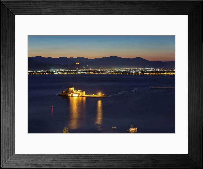 Framed Print : Greece, Peloponnese, Argolis, Nauplia, Argolic Gulf, View to Bourtzi Castle in the evening Framed Print : Greece, Peloponnese, Argolis, Nauplia, Argolic Gulf, View to Bourtzi Castle in the evening