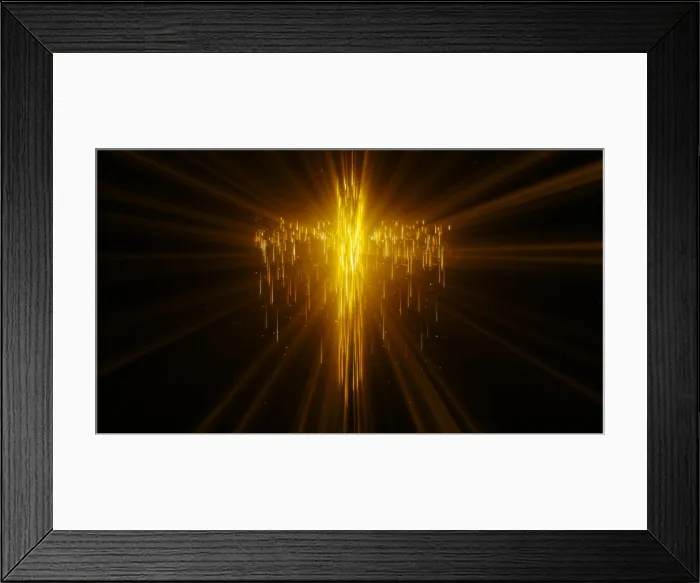 Framed Print : Abstract golden glowing light streak particle of the Holy Cross over black background Framed Print : Abstract golden glowing light streak particle of the Holy Cross over black background