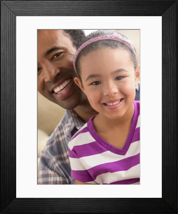 Framed Print : Father and daughter smiling, portrait Framed Print : Father and daughter smiling, portrait