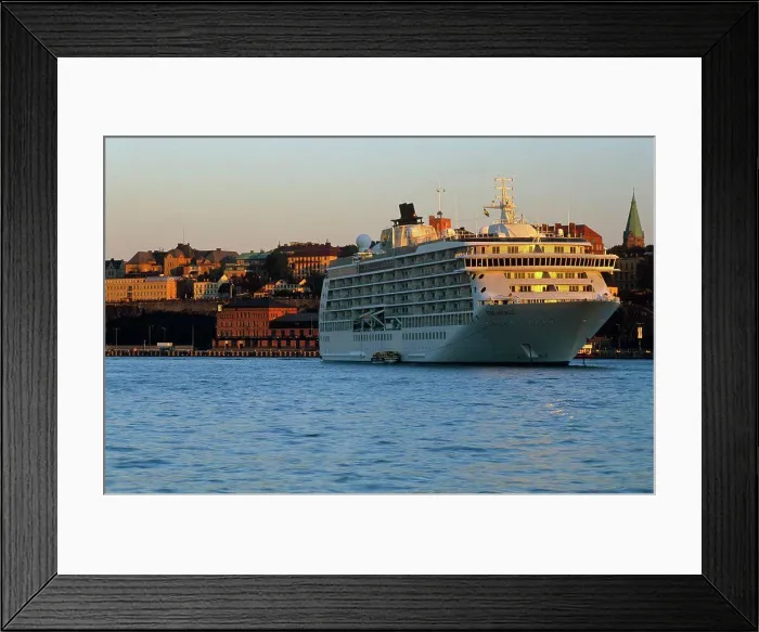 Framed Print : Sweden, Stockholm. Cruise liner The World anchors at Stockholm