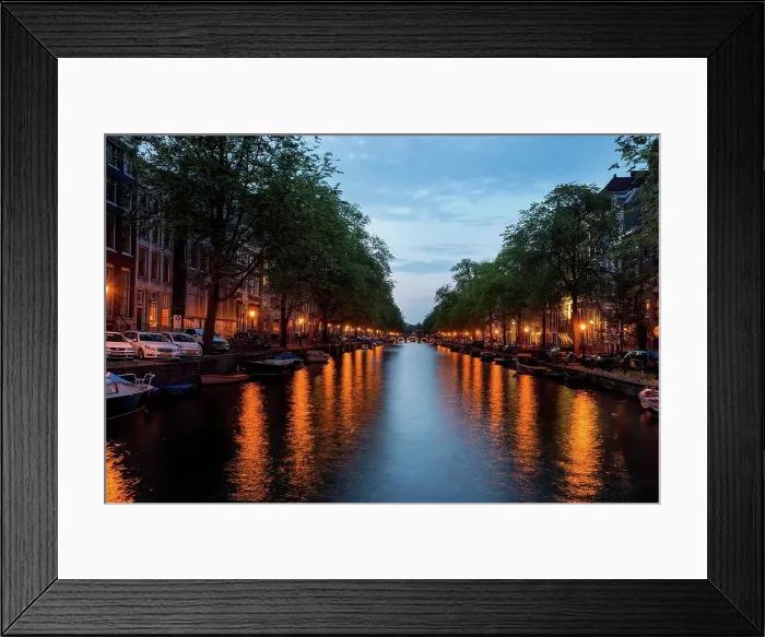Framed Print : The Netherlands, North Holland Province, Amsterdam, Herrengracht, Canal illuminated at dusk Framed Print : The Netherlands, North Holland Province, Amsterdam, Herrengracht, Canal illuminated at dusk