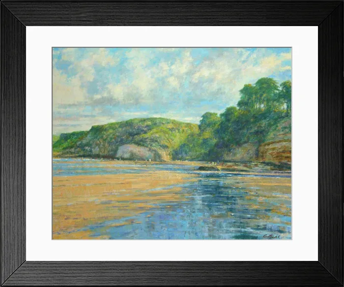 Framed Print : Pembroke coastal scene at Saundersfoot. Low tide with late afternoon light
