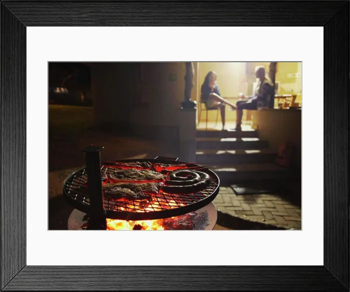 Framed Print : Meat cooking on barbecue at Skukuza Rest Camp, Kruger National Park, Mpumalanga, South Africa (MR)