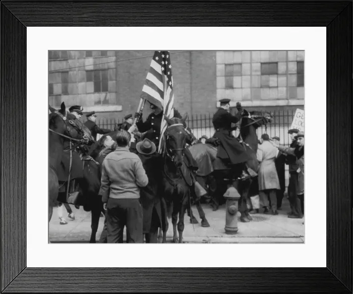 Framed Print : Picket - Police Flag Scuffle -- Mounted police Framed Print : Picket - Police Flag Scuffle -- Mounted police