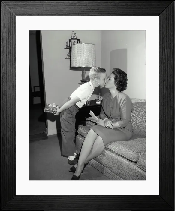 Framed Print : Son kissing his mother Framed Print : Son kissing his mother