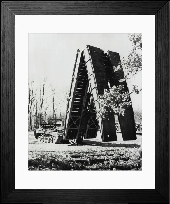 Framed Print : Bridging A Gap -- An experimental scissors-type bridge which is carried and launched by a turret-less tank Framed Print : Bridging A Gap -- An experimental scissors-type bridge which is carried and launched by a turret-less tank