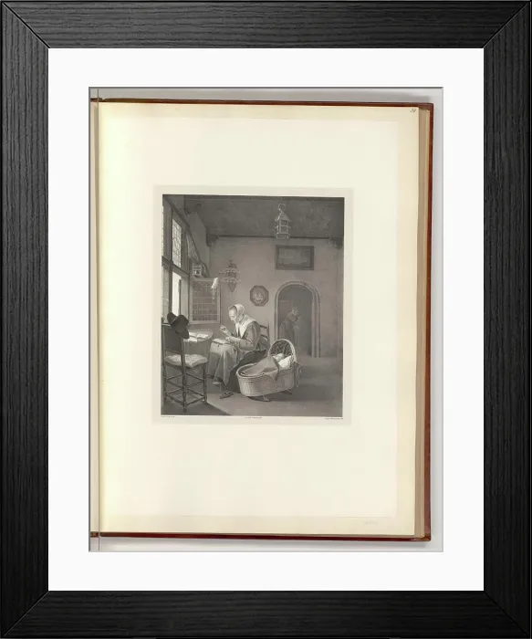 Framed Print : This lithograph by Gerrit Dou depicts a young mother holding her child Framed Print : This lithograph by Gerrit Dou depicts a young mother holding her child