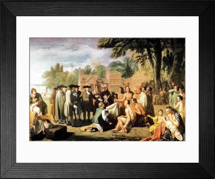 Framed Print : 1600s WILLIAM PENN TREATY WITH LENAPE INDIANS 1682 BENJAMIN WEST PAINTING 1772 PHILADELPHIA PENNSYLVANIA Framed Print : 1600s WILLIAM PENN TREATY WITH LENAPE INDIANS 1682 BENJAMIN WEST PAINTING 1772 PHILADELPHIA PENNSYLVANIA