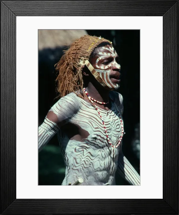 Framed Print : Kenya, Tribal People, Kikuyu Tribesman Wearing Head Dress And White Body Paint Framed Print : Kenya, Tribal People, Kikuyu Tribesman Wearing Head Dress And White Body Paint