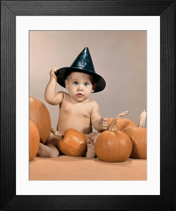 Framed Print : 1960S Halloween Witch Hat Baby Pumpkins