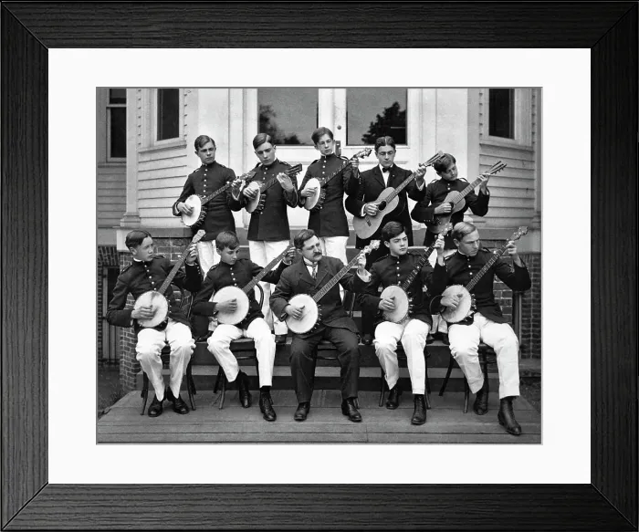 Framed Print : 1890S 1900S Group Young Men Playing Banjos And Guitars In String Orchestra Framed Print : 1890S 1900S Group Young Men Playing Banjos And Guitars In String Orchestra