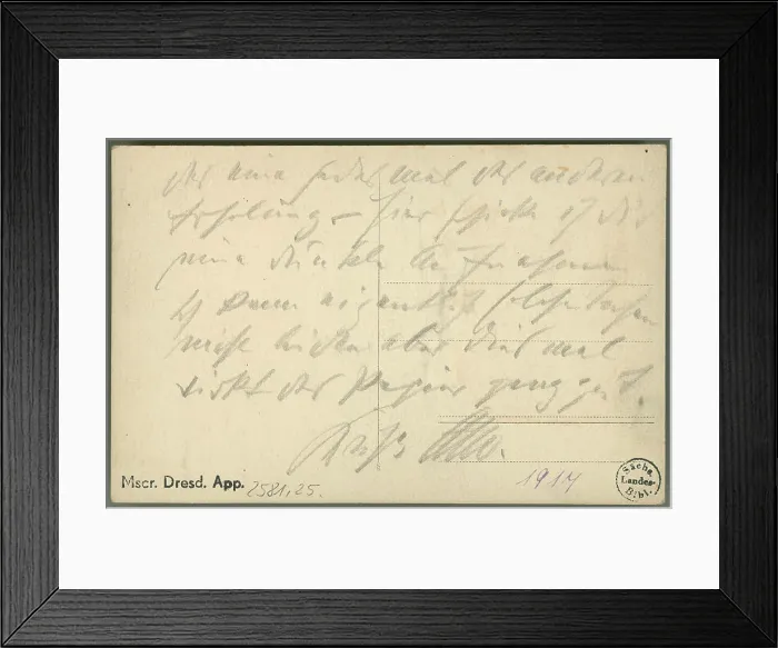 Framed Print : Postcard by Otto Dix to an unknown addressee, text by hand with pencil, signature 'Otto Framed Print : Postcard by Otto Dix to an unknown addressee, text by hand with pencil, signature 'Otto