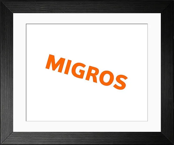 Framed Print : Migros, rotated logo, white background B Framed Print : Migros, rotated logo, white background B