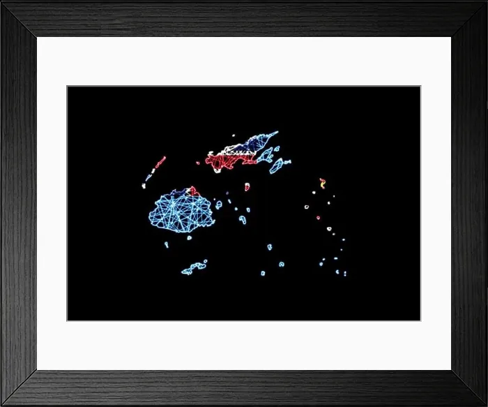 Framed Print : Map of Fiji, Polygonal mesh line map, flag map Framed Print : Map of Fiji, Polygonal mesh line map, flag map
