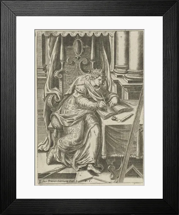Framed Print : Book illustration accompanying the story of Solomon writing the book of Proverbs (Proverbs 1) Framed Print : Book illustration accompanying the story of Solomon writing the book of Proverbs (Proverbs 1)