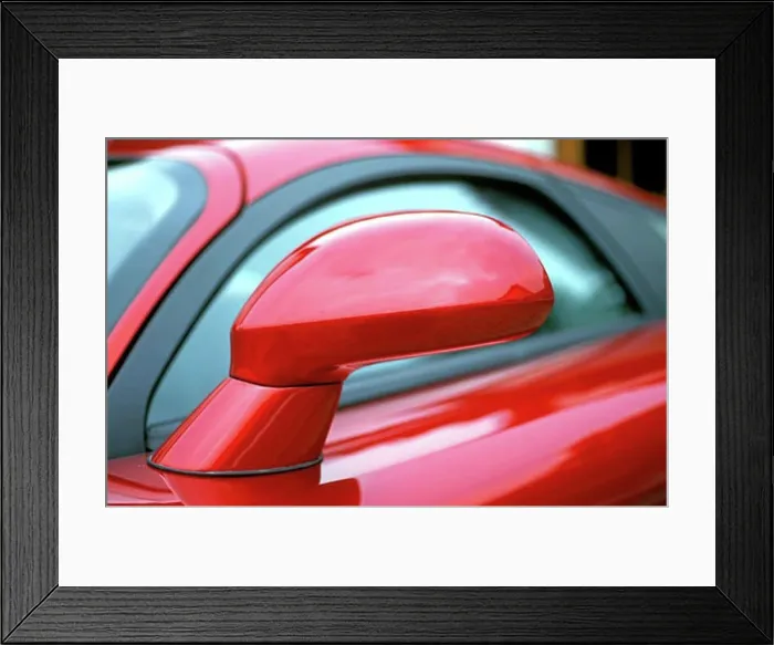Framed Print : detail Saleen S7 2002 red side view mirror Framed Print : detail Saleen S7 2002 red side view mirror
