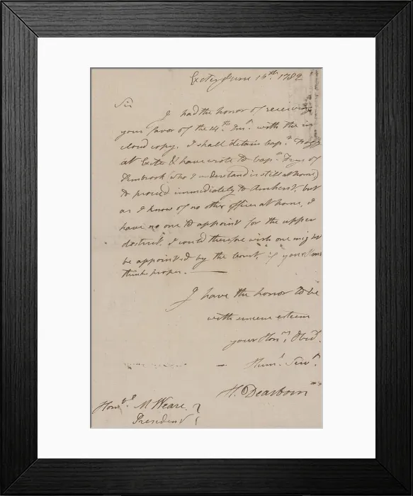 Framed Print : Letter to President Mesech Weare, 1782-06-16, Exeter, N.H. A. L. S. Endorsed. 1 page. Fo Framed Print : Letter to President Mesech Weare, 1782-06-16, Exeter, N.H. A. L. S. Endorsed. 1 page. Fo