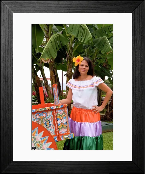 Framed Print : Costa Rican Woman In Traditional Dress Next To Traditional Carriage In And Around Costa Rica Framed Print : Costa Rican Woman In Traditional Dress Next To Traditional Carriage In And Around Costa Rica