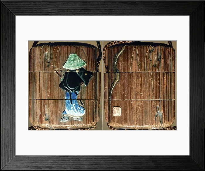 Framed Print : Case (Inrō) with Design of Samurai with Large Hat Beside a Weeping Willow 18th century Japan Framed Print : Case (Inrō) with Design of Samurai with Large Hat Beside a Weeping Willow 18th century Japan