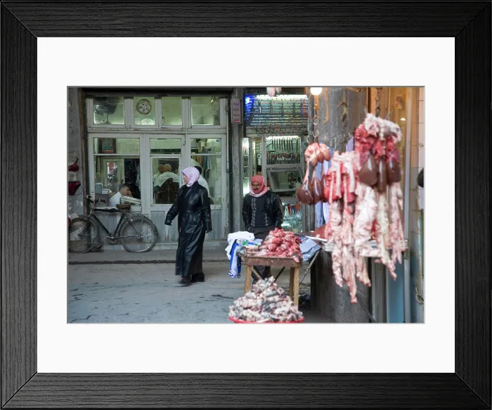 Framed Print : Butcher and barber shop in Aleppo in Syria