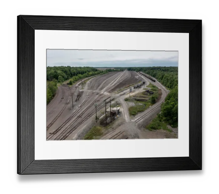 Framed Print : Aerial view of an empty abandoned train yard