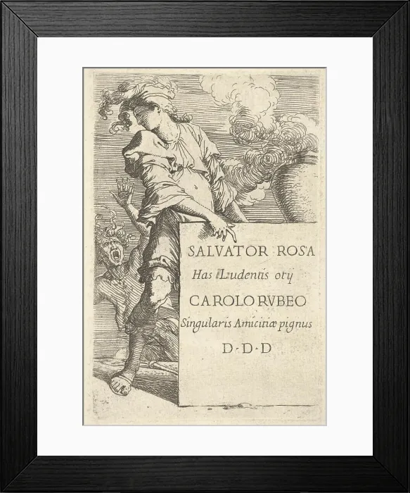 Framed Print : A man wearing a plumed hat pointing at an inscribed block while looking over his right shoulder at a screaming man Framed Print : A man wearing a plumed hat pointing at an inscribed block while looking over his right shoulder at a screaming man