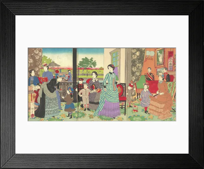 Framed Print : Illustration of the Emperor Enjoying a Moment of Peace with his Family (Kyraku taihei kiken zu)