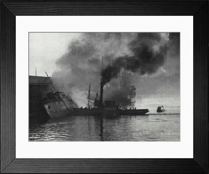 Framed Print : Ship Destroyed By Fire In Sydney Harbour. August 16, 1942 Framed Print : Ship Destroyed By Fire In Sydney Harbour. August 16, 1942