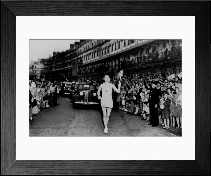 Framed Print : SP Olympics 1948 - London Olympic Torch -- Peet Officer Barney Barnes who had the honor of bearing the torch ashore Framed Print : SP Olympics 1948 - London Olympic Torch -- Peet Officer Barney Barnes who had the honor of bearing the torch ashore