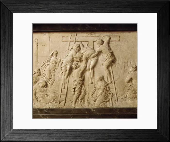 Framed Print : Descent from the Cross ca. 1555 Follower of Jean Goujon French Against a distant view of Jerusalem Framed Print : Descent from the Cross ca. 1555 Follower of Jean Goujon French Against a distant view of Jerusalem