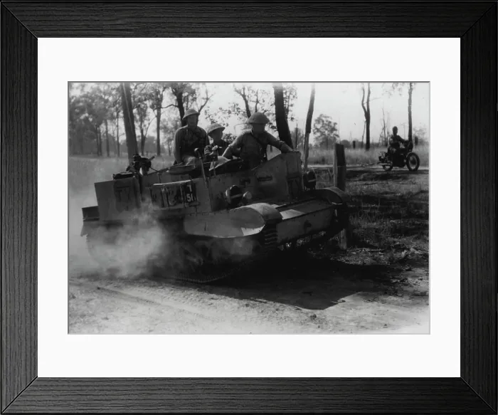 Framed Print : Bren gun carrier in action during A.I.F. manoeuvres at a battle station in Australia. October 22, 1942 Framed Print : Bren gun carrier in action during A.I.F. manoeuvres at a battle station in Australia. October 22, 1942