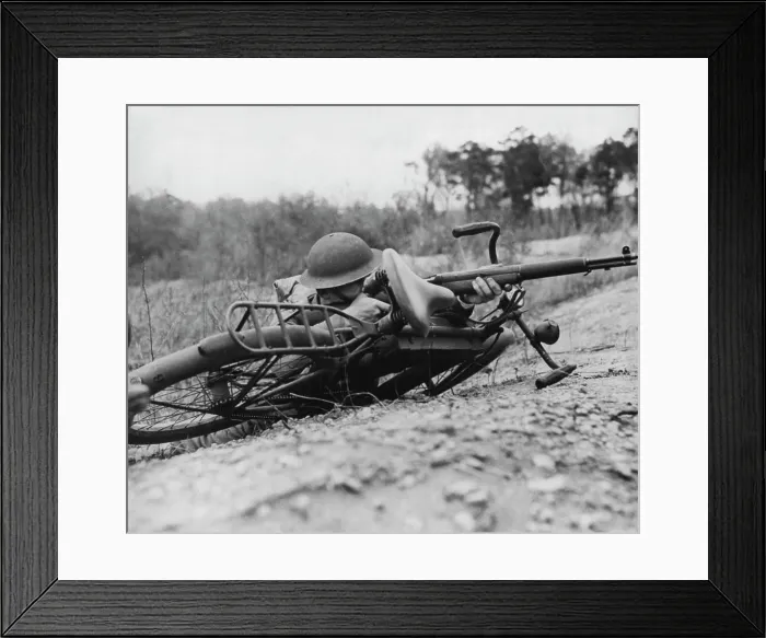 Framed Print : 'Flying Troops Trains' For A Speedier War - Cyclists swing quickly into action. July 02, 1942 Framed Print : 'Flying Troops Trains' For A Speedier War - Cyclists swing quickly into action. July 02, 1942