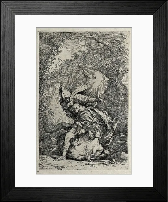 Framed Print : Jason fighting with the dragon. Etching by S. Rosa Framed Print : Jason fighting with the dragon. Etching by S. Rosa