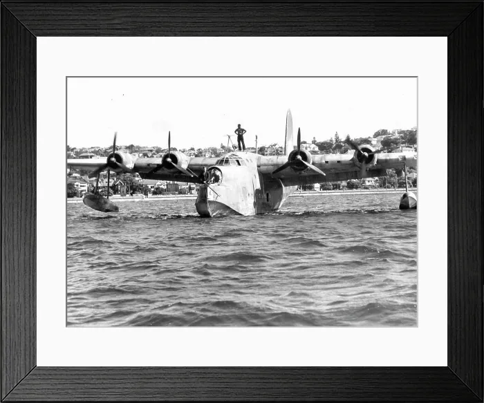 Framed Print : Sunderland Flying Boat moving slowly up to a mooring buoy at Rose Bay delete air standards each ***** of man standing Framed Print : Sunderland Flying Boat moving slowly up to a mooring buoy at Rose Bay delete air standards each ***** of man standing