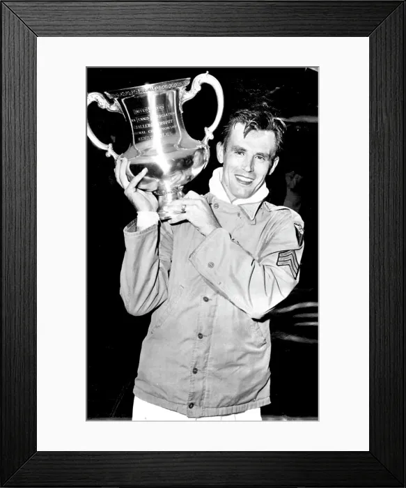 Framed Print : Sgt. Frank Parker - Grins happily as he carries away ***** Framed Print : Sgt. Frank Parker - Grins happily as he carries away *****