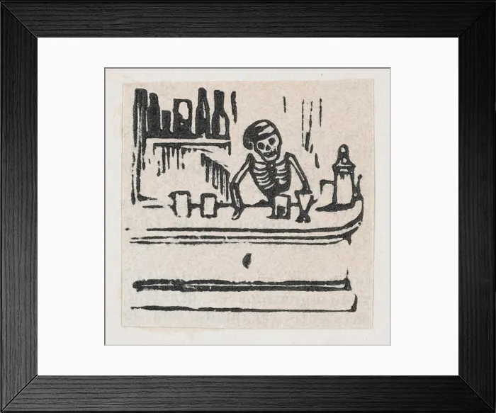 Framed Print : A skeleton serving alcohol, from a broadside enitled Medicinas de Patente de mas Fama ca Framed Print : A skeleton serving alcohol, from a broadside enitled Medicinas de Patente de mas Fama ca
