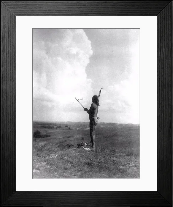 Framed Print : Edward S. Curits Native American Indians - Teton Sioux Indian performing vision cry ceremony through fasting